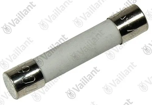 Vaillant-Sicherung in zylindrischer Form mit metallischen Enden, ausgelegt für den Einsatz in elektrischen Geräten oder Installationen.